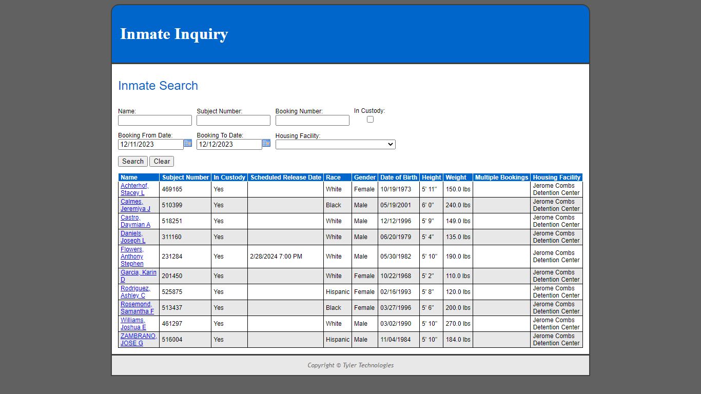 Inmate Search